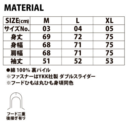 品番 5203-01　10.0オンス ビッグシルエット スウェット フルジップ パーカ（裏パイル） - 画像 (3)