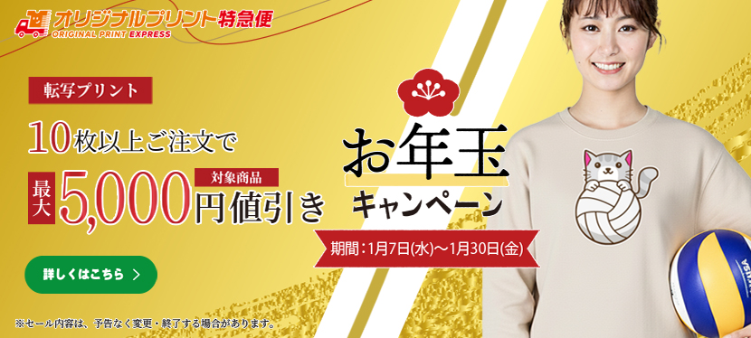 オリジナルプリントお年玉キャンペーン転写プリント最大5000円値引き