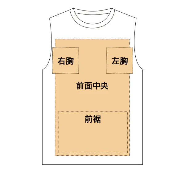 ノースリーブのプリント位置・サイズ